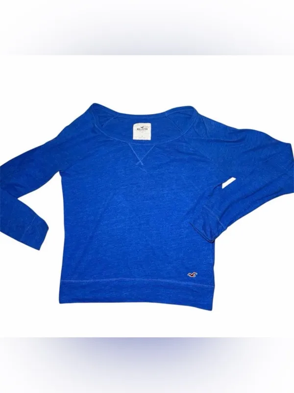Hollister Blue Long Sleeve Top Womens Small Scoop Neck Raglan Casual Shirt‎ - Image 10