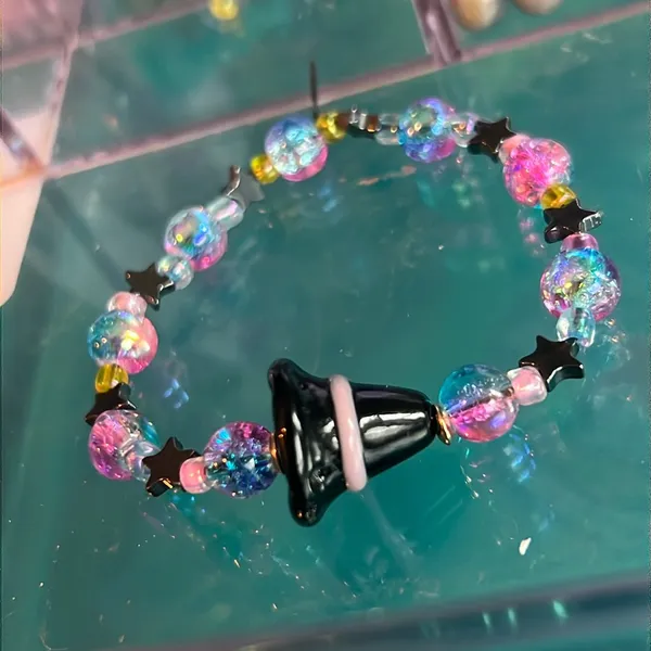 WITCHY HAT - Pink Blue Black Gold - handmade bracelet & nickel free earrings - Image 3