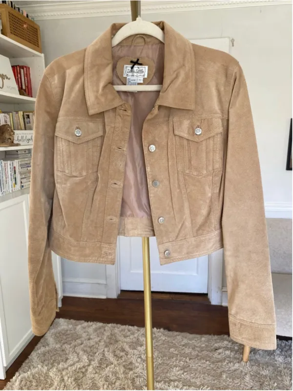 Vintage Live A Little Tan Suede Leather Jacket Cropped Fitted‎ Quiet Luxury Boho - Image 4