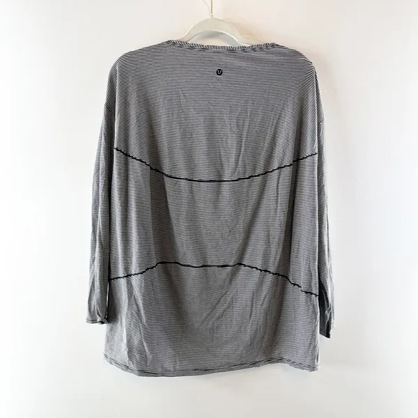 Lululemon Back In Action Long Sleeve Tee Shirt Tonka Stripe Black White Large - Image 5