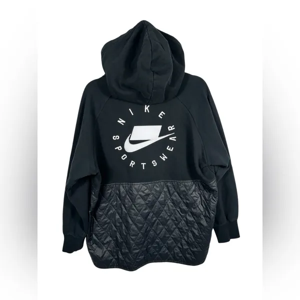 Nike Sportswear NSW Fleece Quilted Hoodie Womens L Black CJ6253-010 - Image 4