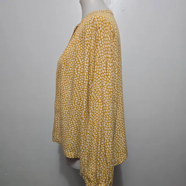 Flawless Mustard Floral Dream Shift Blouse Size Large Bohemian Spring Cottage - Image 3