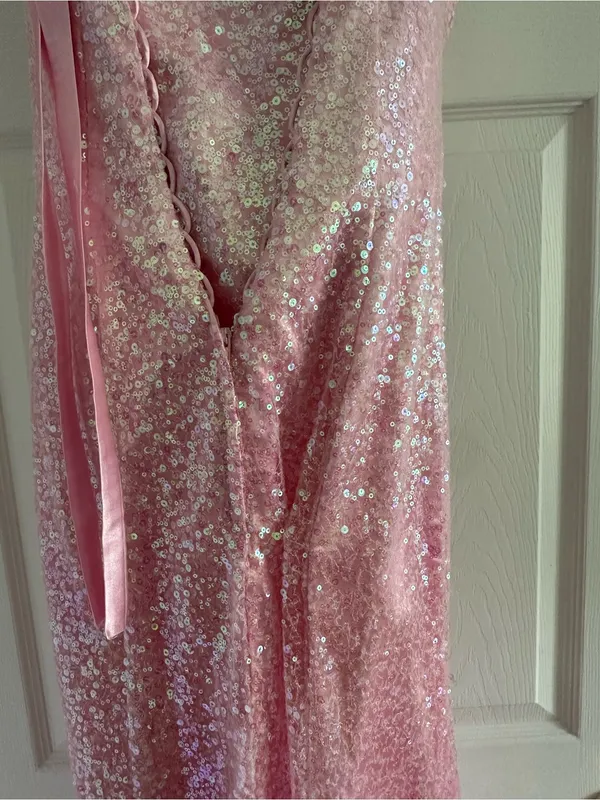 MoriLee by Madeline Gardner Strapless Pink Sequin Evening Gown size 3/4 - Image 9
