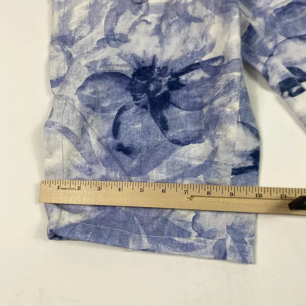 Vintage Columbia Pants‎ Womens Large Blue White Linen Floral Capri 00s AL 8184 - Image 4