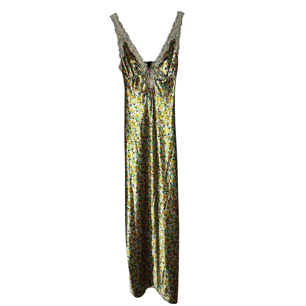 Wild Fable Women's Floral Print Maxi Slip Dress Lace Trim Wedding Guest Size XXS - Image 2
