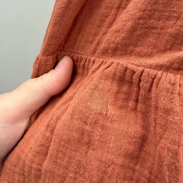 Madewell Lightspun Tiered Mini Dress Womens M Rust Gauze Button Front Cotton - Image 8