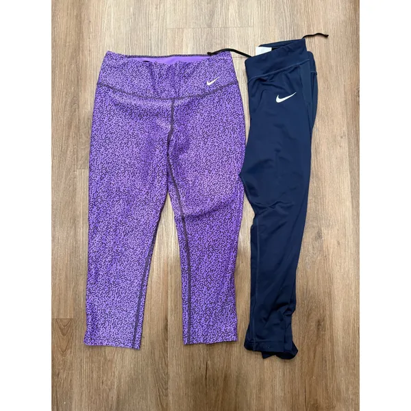 Nike‎ Dri-FIT Capri Leggings Small Purple Print & Blue Running Tights set 2 - Image 2