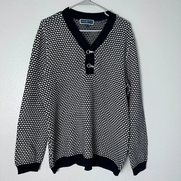 Karen Scott Womens XL Henley V-Neck Sweater Black & White‎ - Image 2