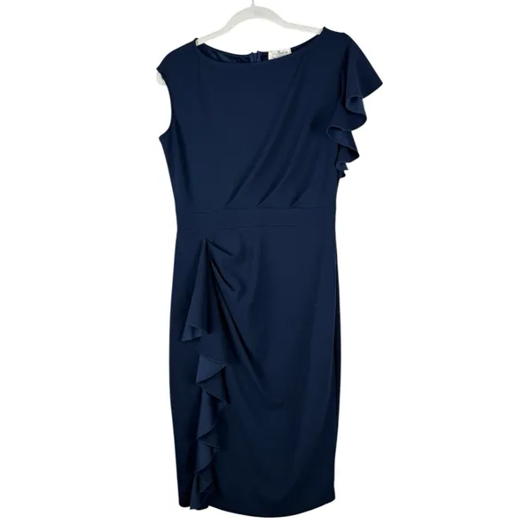Aisize Vintage Redefined Blue Pinup Ruffle‎ Sleeve Pencil Dress Women's Size L - Image 2