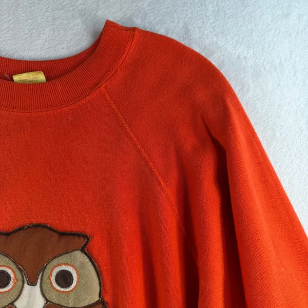 Vintage MCM M Medium Sweatshirt Owl Applique Raglan Pullover Orange Boho Kitschy - Image 7