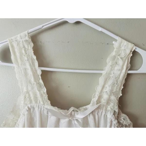 Vintage On The Rocks California White Lace Midi Dress Cottagecore Floral Rosebud - Image 4