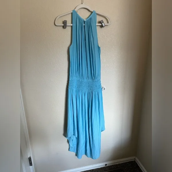 Ramy Brook Audrey Blouson Midi Dress Sz XS Turquoise Satin Sleeveless‎ - Image 9
