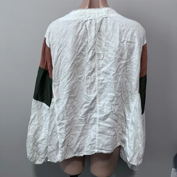 We The Free Beating Hearts Linen Long Sleeve Top Green Orange Rust Sleeve Stripe - Image 6