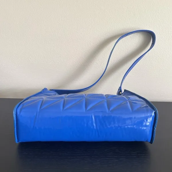 Shein Quilted Pattern Baguette Shoulder Bag Purse Blue Diamond Grid Zipper - Image 10