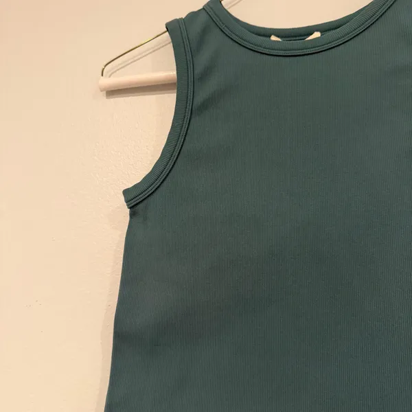 Teal Ribbed Crop Tank Top Green Size M - Image 3