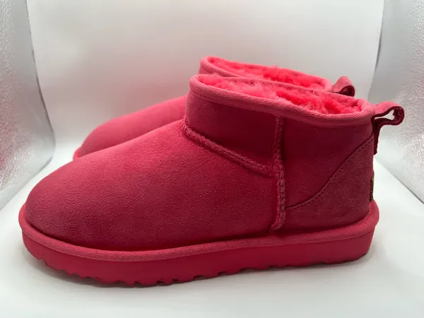 UGG Classic Ultra Mini Boots Women’s US 7 Pink Sheepskin Suede Cozy Slippers - Image 2