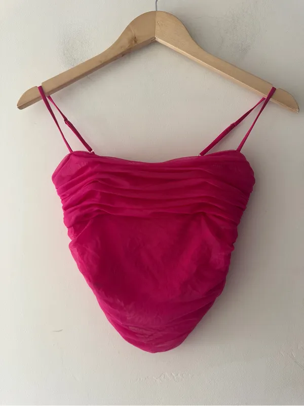 Aritzia Babaton Pink Ruched Mesh Corset Top - Image 2
