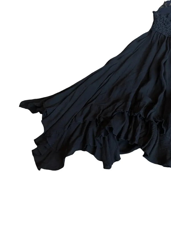 Free People One Black Lace Boho Mini Dress Ruffle Hem Sweetheart Small Women's - Image 11