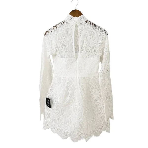Lulus Gorgeous Attraction White Lace Structured Long Sleeve Mini Dress size S - Image 4