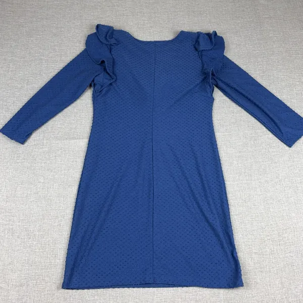 Lilly Pulitzer Dress Womens Medium Blue Polka Dot Ruffle 3/4 Sleeve Shift Knit - Image 8