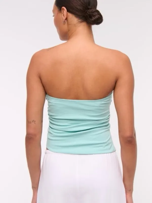 Abercrombie‎ & Fitch Asymmetrical Strapless Top Blue Size XL - Image 3