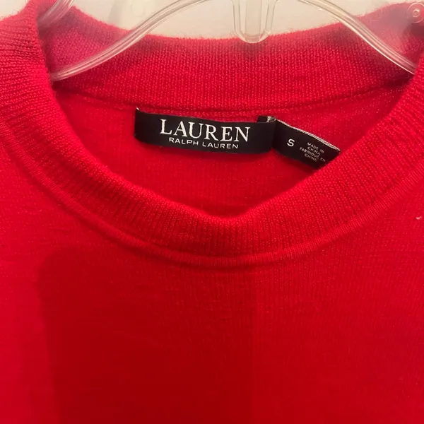 Ralph Lauren red‎ 100% wool red sweater Bottom portion 100% linen size small - Image 2