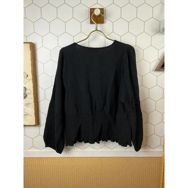 Madewell Black Lightspun Julianne Smocked-Waist Wrap Blouse - Size - 1X - Image 3