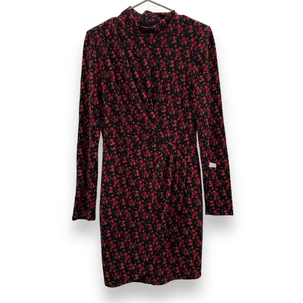 RTR Black Halo Briar Long‎ Sleeve Black & Red Rose Floral Print Mini Dress Sz 6 - Image 3