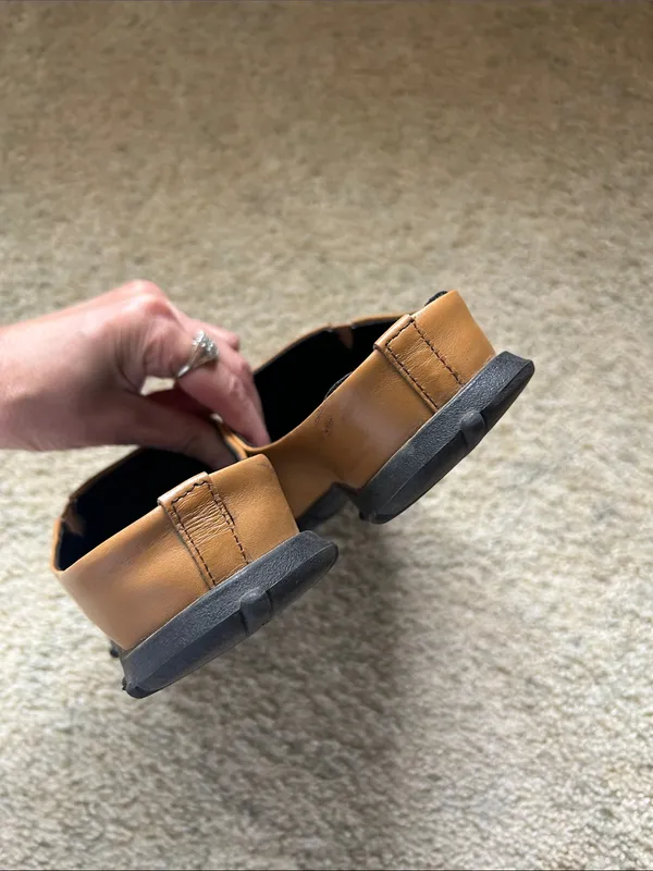 Pazzo Vtg retro tan leather slide mules 7.5 women’s shoes artsy funky - Image 7