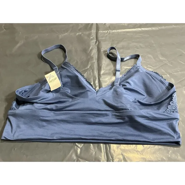 Aerie Bralette Women's M Blue Lace Trim Wireless Longline Adjustable Straps NWT - Image 4