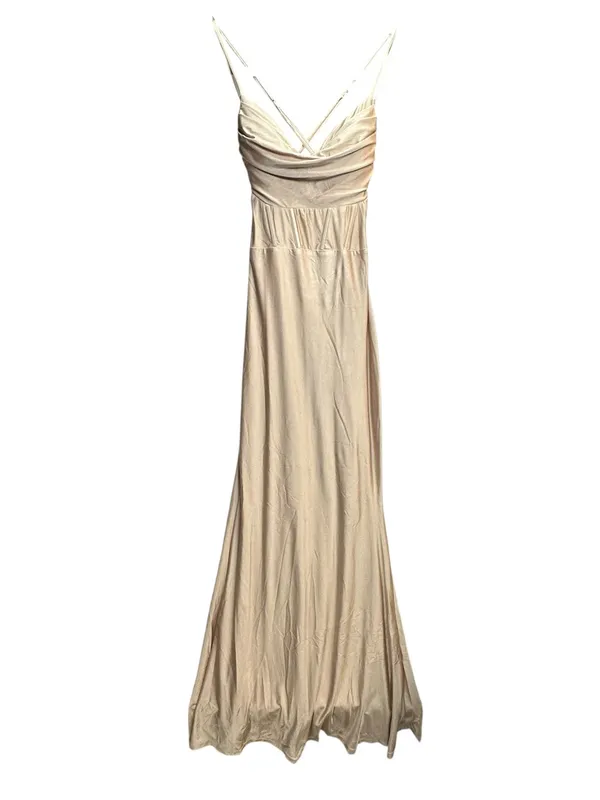 Windsor Taupe Satin Maxi Dress XL Cowl Neck Strappy Back Formal Gown NWT - Image 3