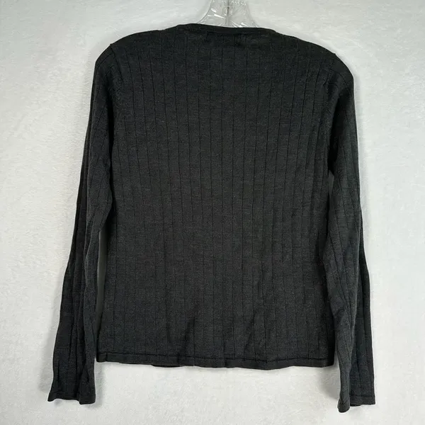 SILX 100% Silk Ribbed Crew Neck Long Sleeve Sweater Charcoal Gray Womens Medium - Image 2