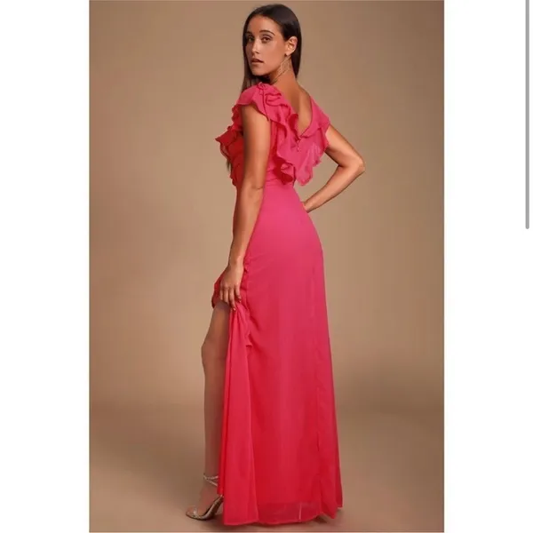 NEW Lulus Love From Above Pink Ruffled Surplice Maxi Dress - Image 4