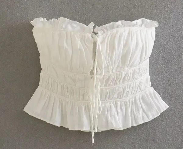 Ruffled Linen Tie Front Top - Image 3