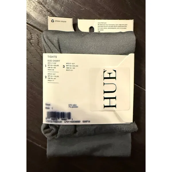 HUE Womens Size 1 Tights Steel Shine Control Top Opaque Gray Hosiery NEW - Image 2