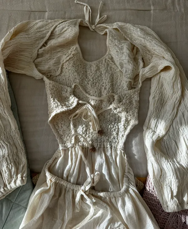 Free People Cream Open Back Longsleeve Romper - Image 8