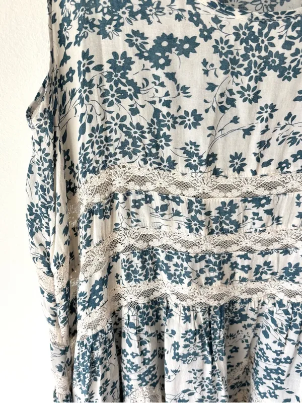 Intimately Free People White Blue Floral Voile Lace Trapeze Swing Tunic Dress - Image 5