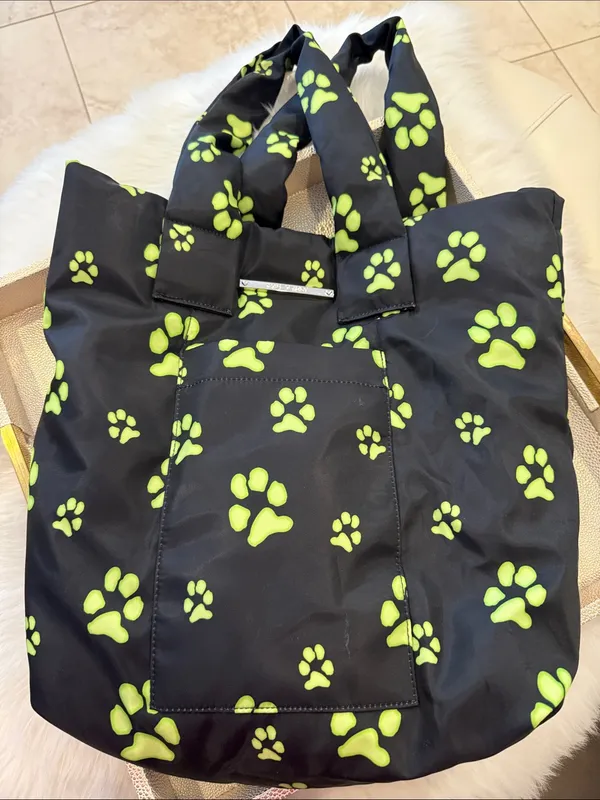 Betsey Johnson Black Tote with Neon Green Paw Print - Image 2