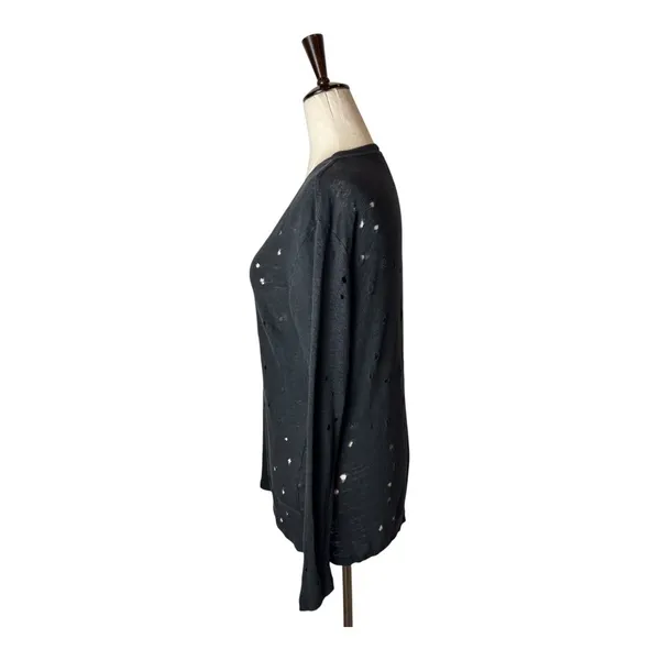 IRO Shirt Women‎ XS Black Linen Marvina Distressed Long Sleeve Tee Grunge Punk - Image 6