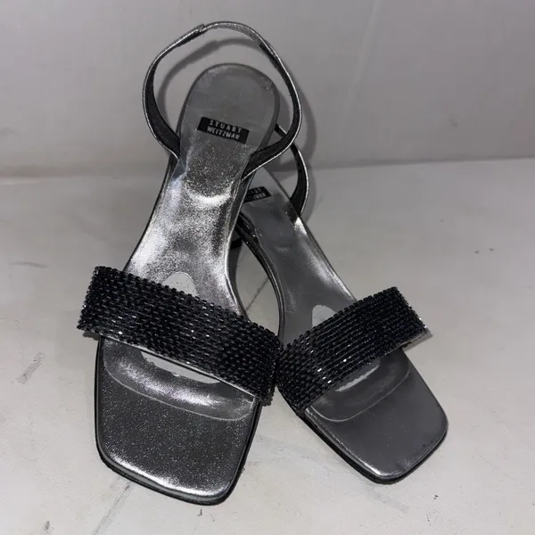 Vintage Y2K 90s Stuart Weitzman Silver Beaded Sling Back Kitten Heel Sandal 7.5B - Image 3