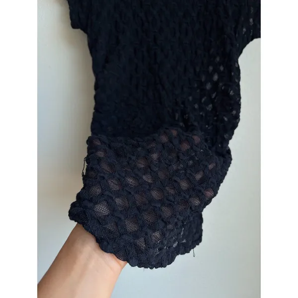 FREE PEOPLE Intimately Textured Mesh Black Ruched Short Sleeve Top Womens Small - Image 5