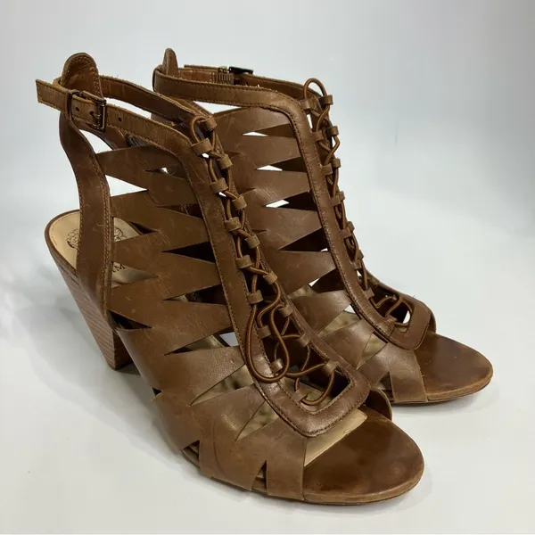 Vince Camuto Elettra‎ peep toe cone heels brown leather women’s size 10 - Image 2
