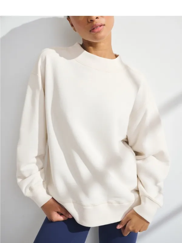 Women's Abercrombie Cream Relaxed Crewneck Sweatshirt - Image 2