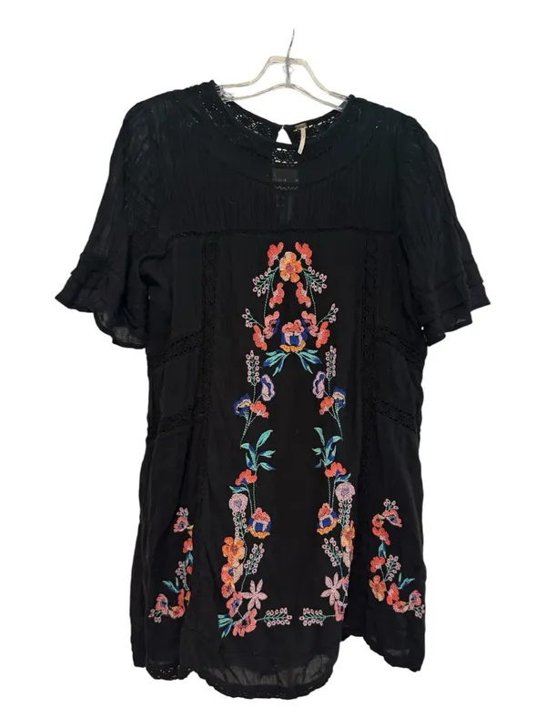 Free People Perfectly Victorian Embroidered Mini Dress Black Floral Size Small - Image 3