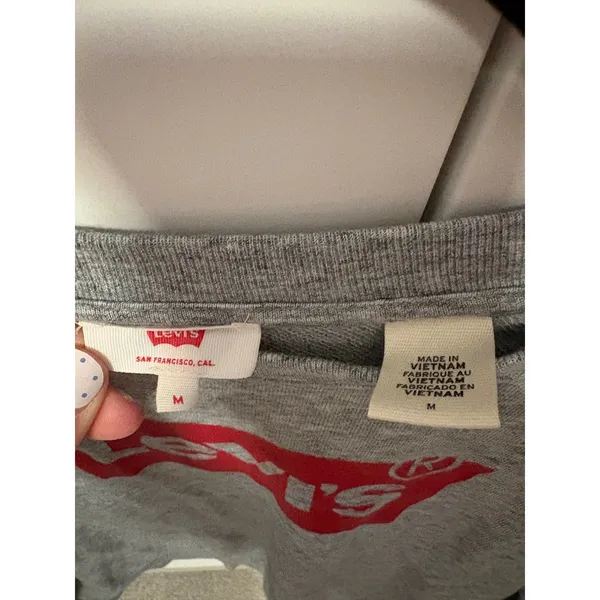 Levis Womens Batwing Logo Graphic Sweatshirt Heather Grey Medium Raglan Pullover - Image 5