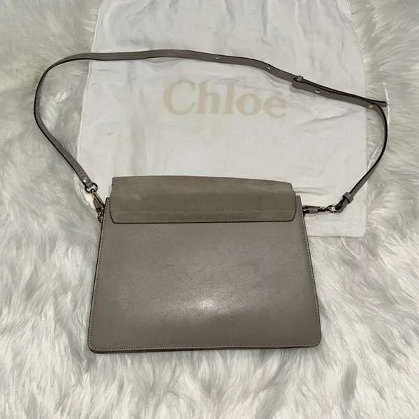 Chloe Authentic Faye Medium Shoulder Bag Genuine Leather Motty Gray - Image 8