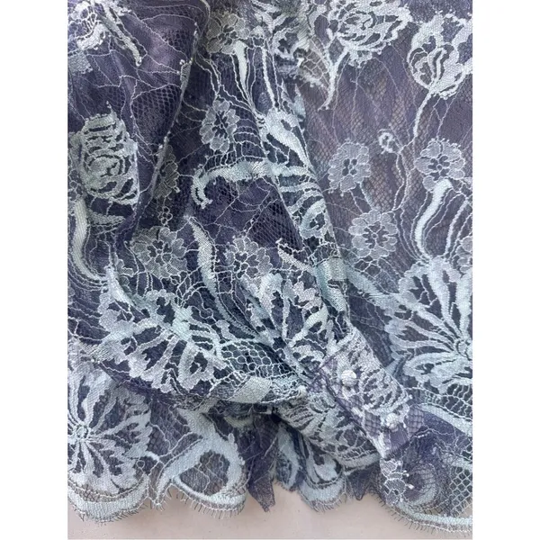 Alexis Floral Lace Blouson Sleeve Sheer Button Front Silk Blouse Romantic XS - Image 7