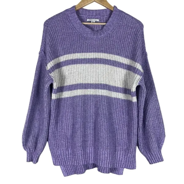 American Eagle Oversized Slouchy Sweater Womens S Purple Knit Cozy Clean Girl - Image 2