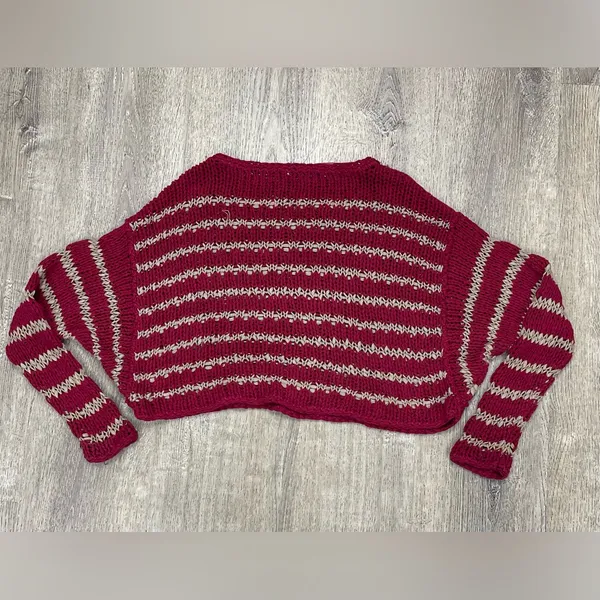 Free People Over Easy Striped Open Chunky Cropped Sweater - Image 2