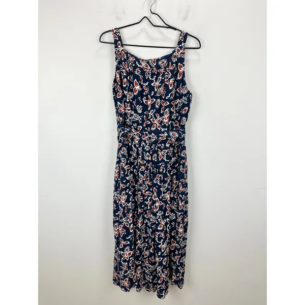 NEW J.Crew High Neck Tie Waist Midi Dress Cottagecore Floral Antique Navy US 16 - Image 5
